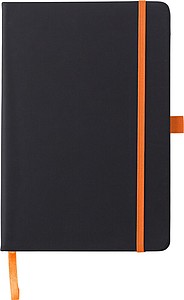 BARTAMUR Linkovaný zápisník A5 s tvrdými černými deskami a barevnou gumičkou, 96 stran, oranžová - reklamní zápisník