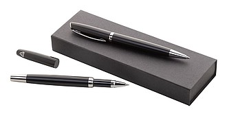 FERIT Kovové kuličkové pero v papírové krabičce, modrá náplň, černá - propisky s potiskem