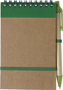 KARIOL Linkovaný poznámkový blok s kuličkovým perem a gumičkou, 70 stran, zelená - ekologické reklamní předměty