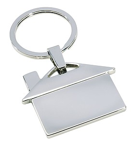 Kovový přívěsek na klíče-dům, stříbrná - reklamní předměty
