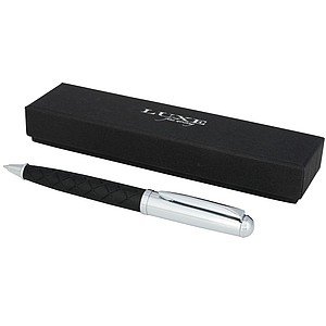 Koženkové kuličkové pero, černá/stříbrná - propisky s potiskem