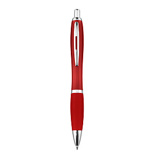 Kuličkové pero s pogumovaným úchopem a modrou náplní z recyklovaného plastu, červené - ekologické reklamní předměty