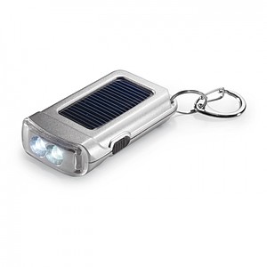 Matně stříbrná svítilna, přívěsek na klíče, solární panel - reklamní předměty