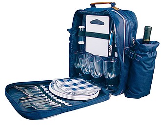 Modrý piknikový batoh, příslušentství, dvě kapsy na lahev - reklamní předměty