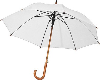 PERIL Automatický deštník z recyklovaného polyesteru, dřevěná rukojeť, bílá - reklamní deštníky