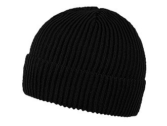 Pletená čepice s ohrnem, černá - zimní čepice s vlastním potiskem