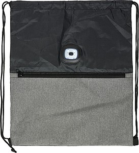Polyesterový stahovací batoh se světlem. Černá/tmavě modrá - reklamní předměty