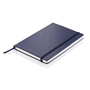 Poznámkový blok A5 v PU deskách s gumičkou, modrá - reklamní zápisník