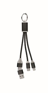 Přívěšek na klíče s nabíjecím kabelem, černý - reklamní předměty