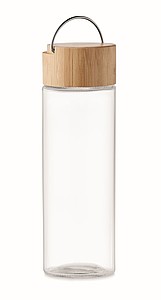 Skleněná láhev na pití, 500ml, s bambusovým víčkem - reklamní předměty