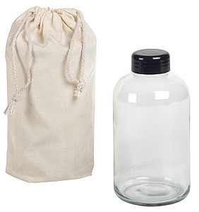skleněná láhev na pití, 550ml, s bavlněným sáčkem - reklamní předměty